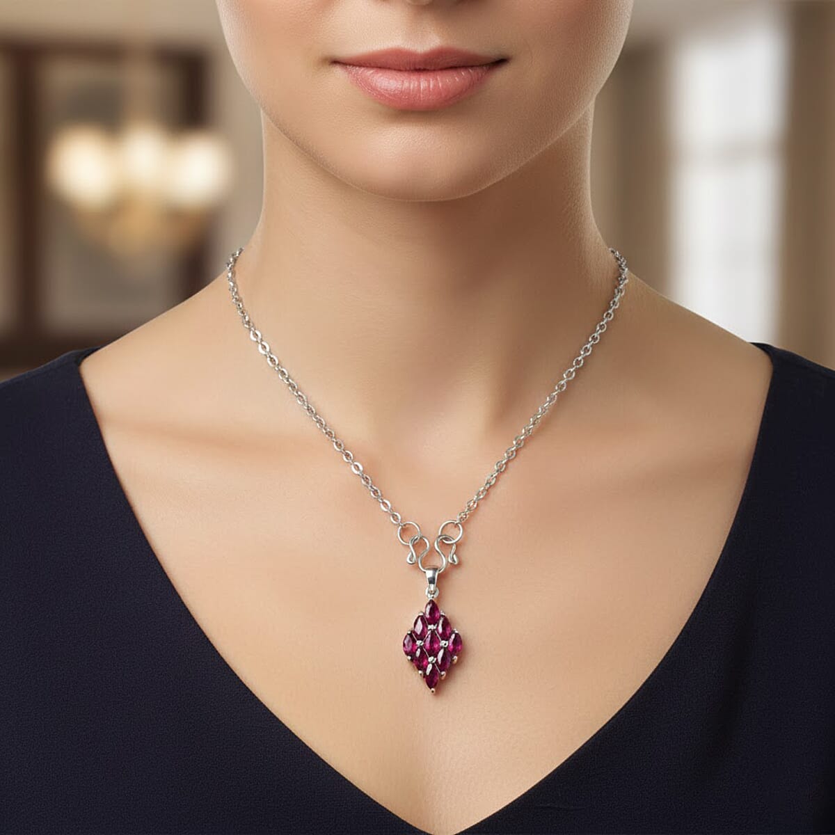 D'Joy Premium Niassa Ruby (FF) 1.90 ctw Flame Pendant Necklace in Rhodium Over Sterling Silver 20 Inches  image number 2