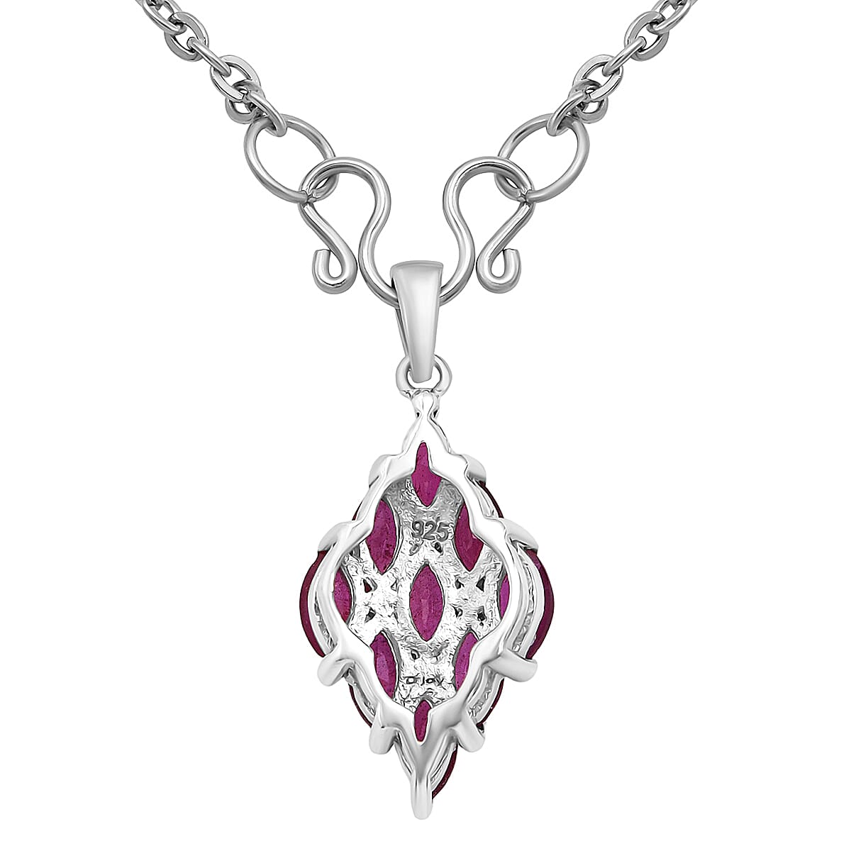 D'Joy Premium Niassa Ruby (FF) 1.90 ctw Flame Pendant Necklace in Rhodium Over Sterling Silver 20 Inches  image number 4