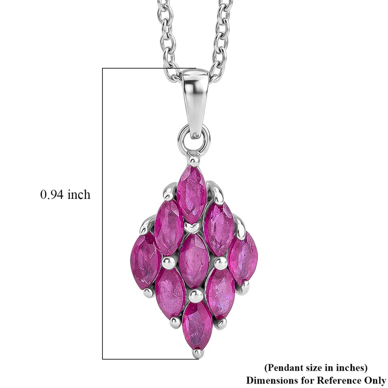 D'Joy Premium Niassa Ruby (FF) 1.90 ctw Flame Pendant Necklace in Rhodium Over Sterling Silver 20 Inches