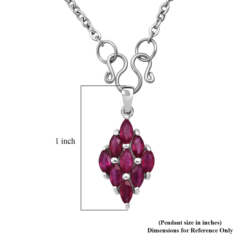 D'Joy Premium Niassa Ruby (FF) 1.90 ctw Flame Pendant Necklace in Rhodium Over Sterling Silver 20 Inches