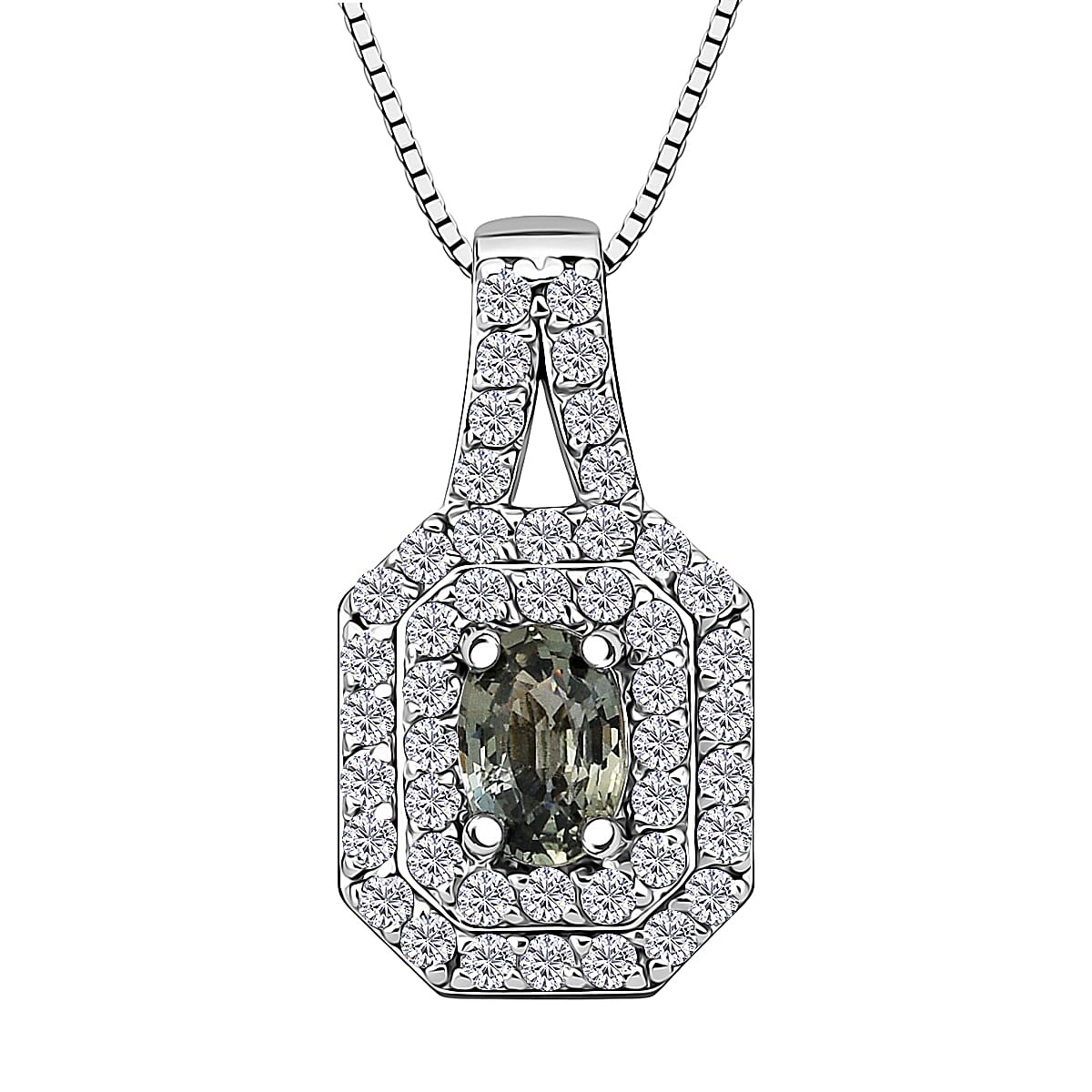 D'Joy Premium Australian Sapphire and White Zircon 1.30 ctw Velvet Eclipse Pendant Necklace in Rhodium Over Sterling Silver 20 Inches