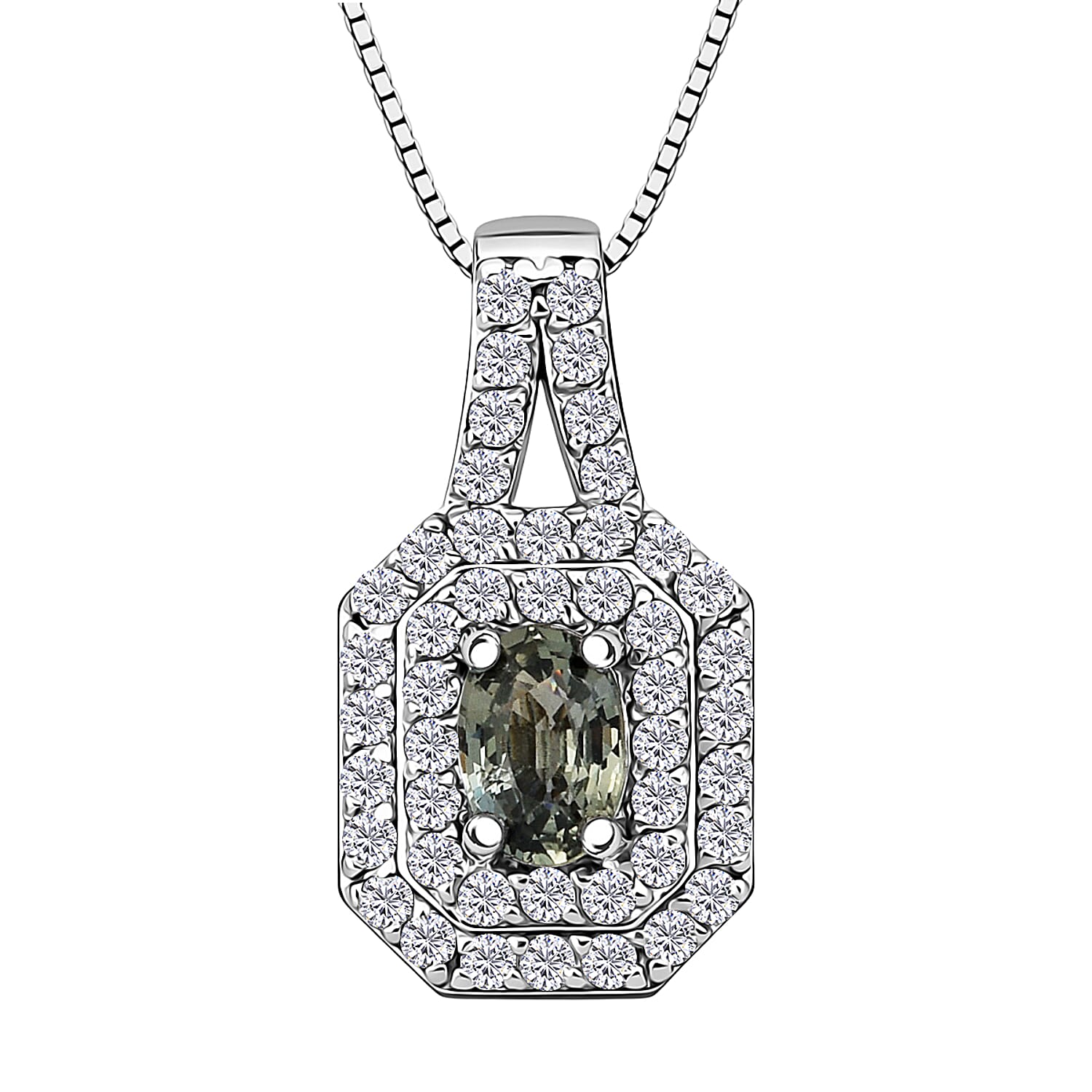 D'Joy Premium Australian Sapphire and White Zircon 1.30 ctw Velvet Eclipse Pendant Necklace in Rhodium Over Sterling Silver 20 I
