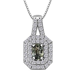 D'Joy Premium Australian Sapphire and White Zircon 1.30 ctw Pendant Necklace in Rhodium Over Sterling Silver 20 Inches