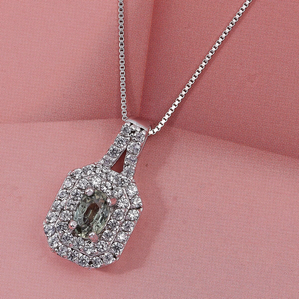 D'Joy Premium Australian Sapphire and White Zircon 1.30 ctw Pendant Necklace in Rhodium Over Sterling Silver 20 Inches image number 1