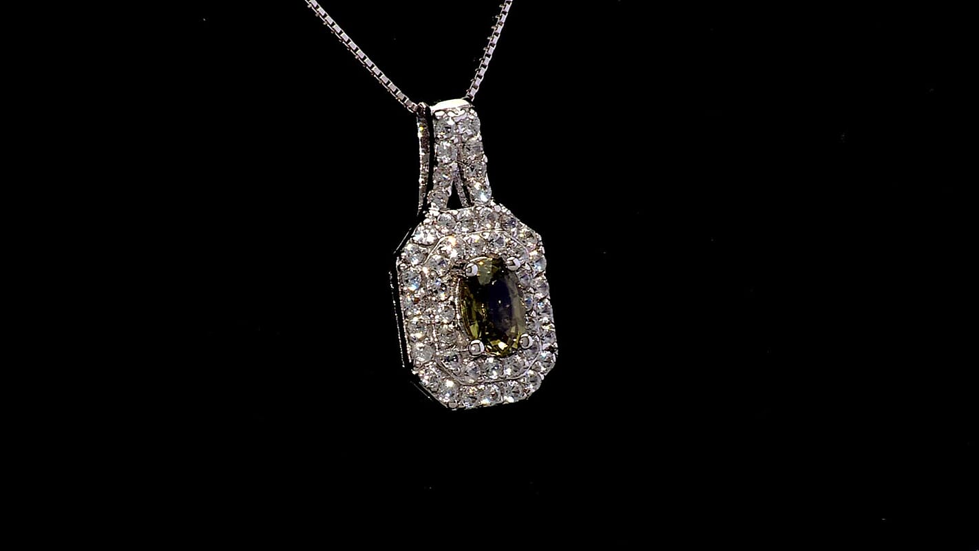D'Joy Premium Australian Sapphire and White Zircon 1.30 ctw Velvet Eclipse Pendant Necklace in Rhodium Over Sterling Silver 20 Inches
