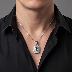 D'Joy Premium Australian Sapphire and White Zircon 1.30 ctw Pendant Necklace in Rhodium Over Sterling Silver 20 Inches