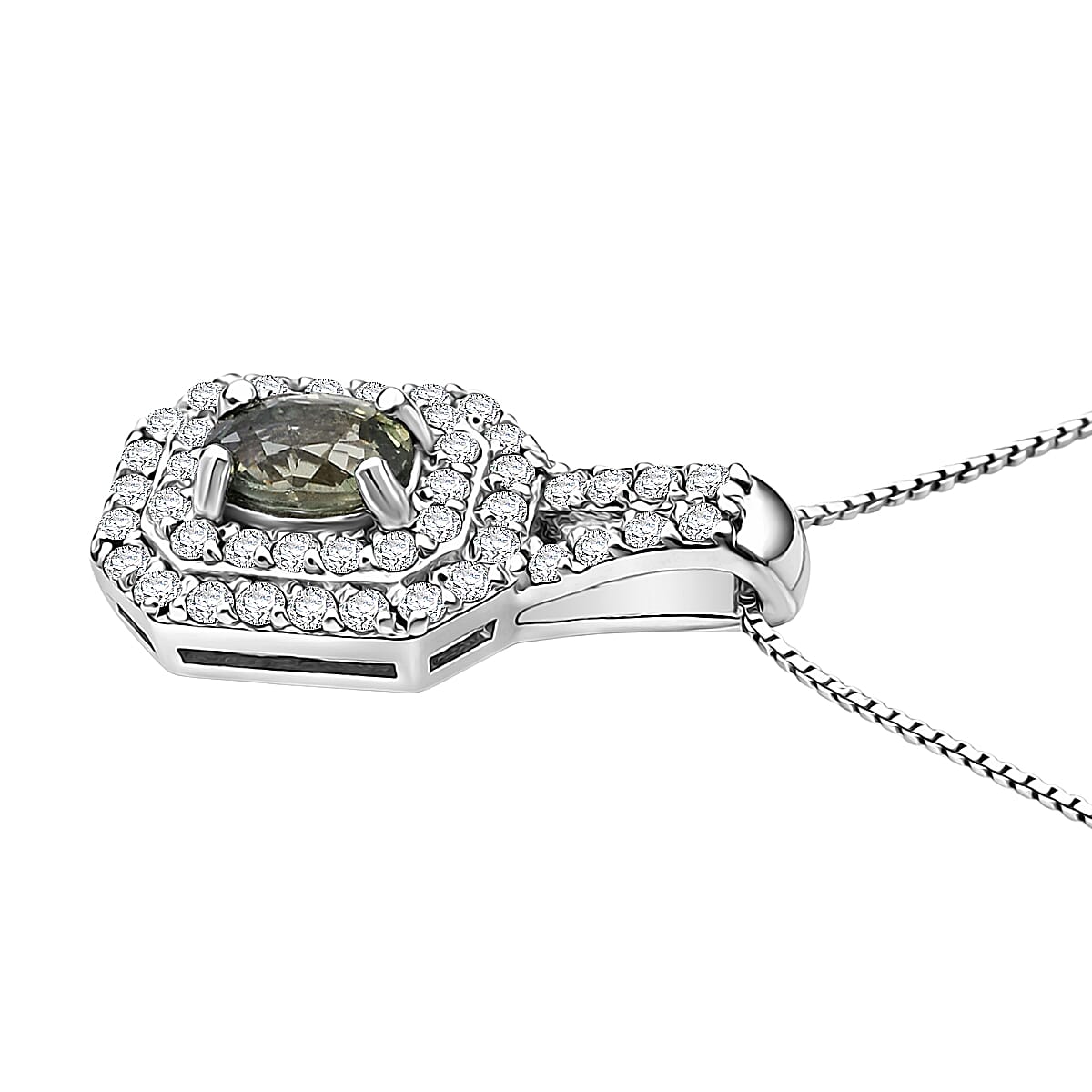 D'Joy Premium Australian Sapphire and White Zircon 1.30 ctw Velvet Eclipse Pendant Necklace in Rhodium Over Sterling Silver 20 Inches