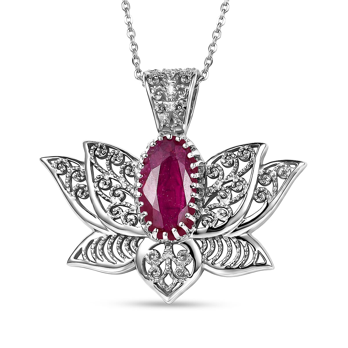 D'Joy Passport to Turkey Premium Niassa Ruby (FF) 3.10 ctw Pendant Necklace in Rhodium Over Sterling Silver 20 Inches