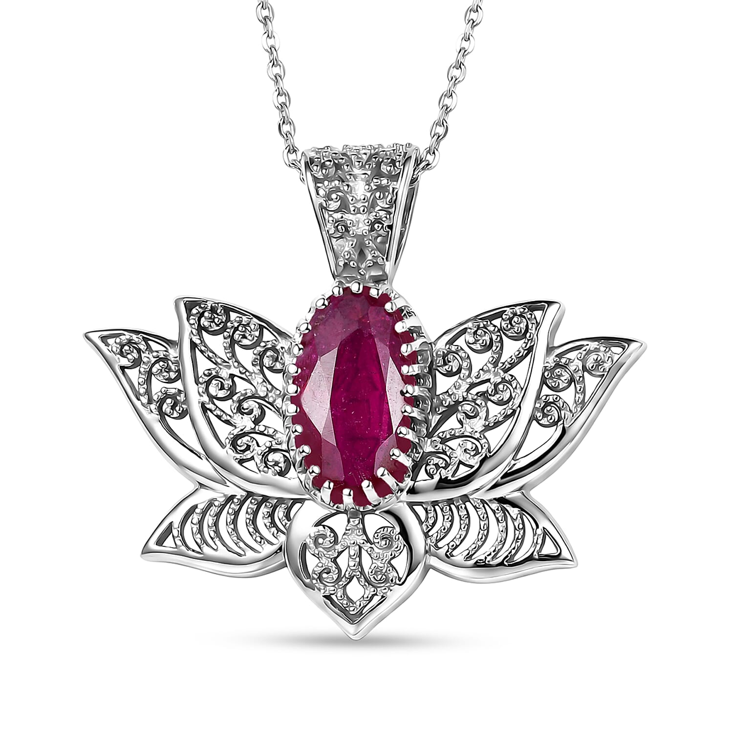 D'Joy Passport to Turkey Premium Niassa Ruby (FF) 3.10 ctw Pendant Necklace in Rhodium Over Sterling Silver 20 Inches