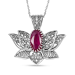 D'Joy Premium Niassa Ruby (FF) 3.20 ctw Pendant Necklace in Rhodium Over Sterling Silver 20 Inches 