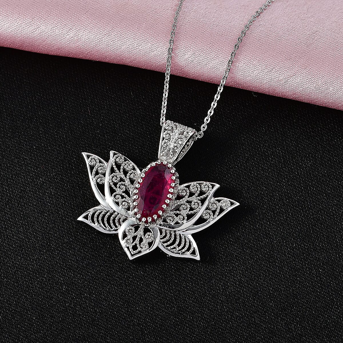 D'Joy Premium Niassa Ruby (FF) 3.20 ctw Pendant Necklace in Rhodium Over Sterling Silver 20 Inches  image number 1