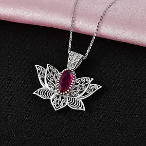 D'Joy Premium Niassa Ruby (FF) 3.20 ctw Pendant Necklace in Rhodium Over Sterling Silver 20 Inches 