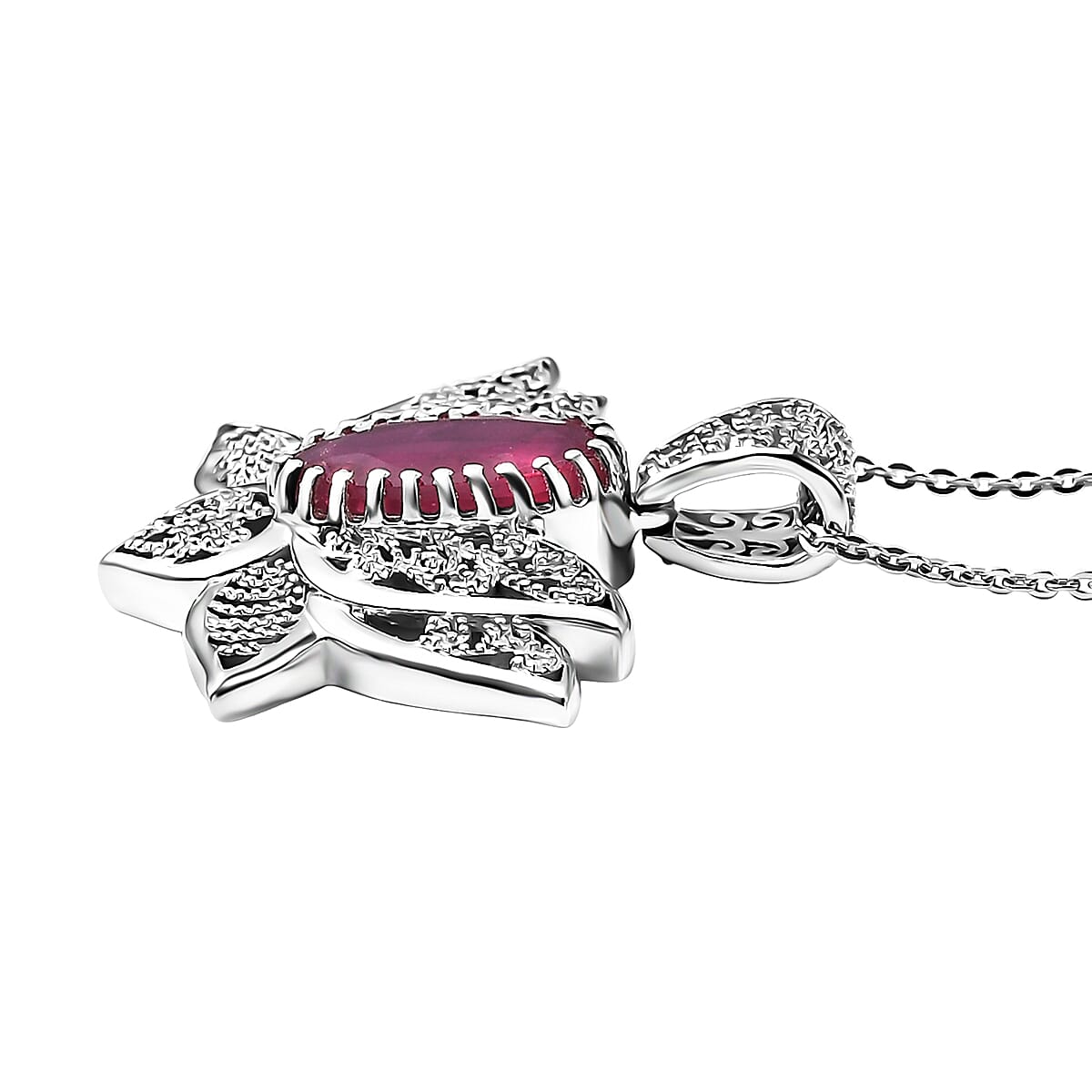 D'Joy Premium Niassa Ruby (FF) 3.20 ctw Pendant Necklace in Rhodium Over Sterling Silver 20 Inches  image number 3