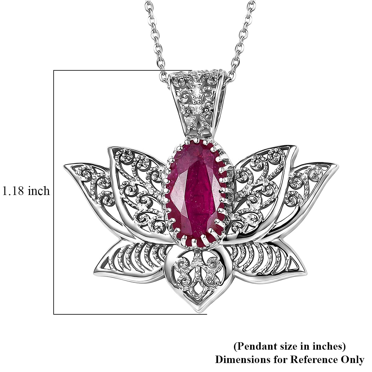 D'Joy Premium Niassa Ruby (FF) 3.20 ctw Pendant Necklace in Rhodium Over Sterling Silver 20 Inches  image number 6