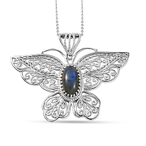 D'Joy AAA Malagasy Labradorite 2.35 ctw Pendant Necklace in Rhodium Over Sterling Silver 20 Inches 