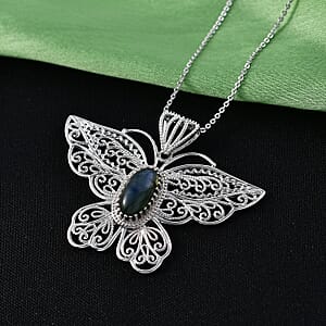 D'Joy AAA Malagasy Labradorite 2.35 ctw Pendant Necklace in Rhodium Over Sterling Silver 20 Inches 