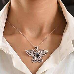 D'Joy AAA Malagasy Labradorite 2.35 ctw Pendant Necklace in Rhodium Over Sterling Silver 20 Inches 