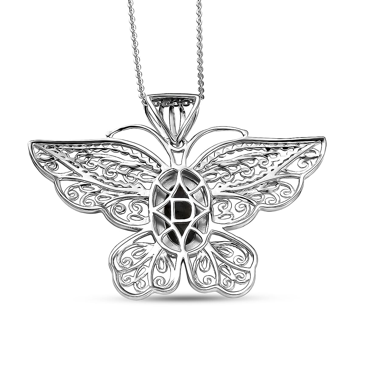 D'Joy Passport to Turkey AAA Malagasy Labradorite 2.35 ctw Butterfly Pendant Necklace in Rhodium Over Sterling Silver 20 Inches