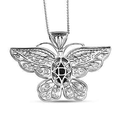 D'Joy Passport to Turkey AAA Malagasy Labradorite 2.35 ctw Butterfly Pendant Necklace in Rhodium Over Sterling Silver 20 Inches