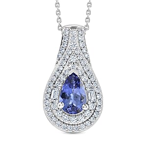 D'Joy Premium Tanzanite and Moissanite 1.40 ctw Pendant Necklace in Rhodium Over Sterling Silver 20 Inches 