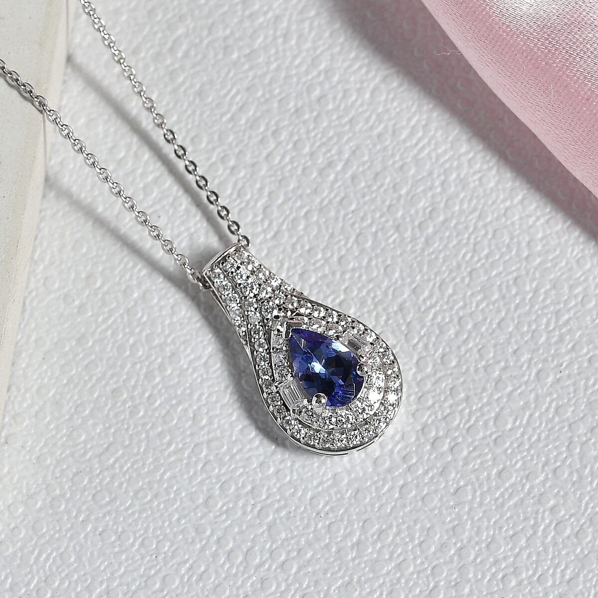 D'Joy Premium Tanzanite and Moissanite 1.40 ctw Pendant Necklace in Rhodium Over Sterling Silver 20 Inches  image number 1