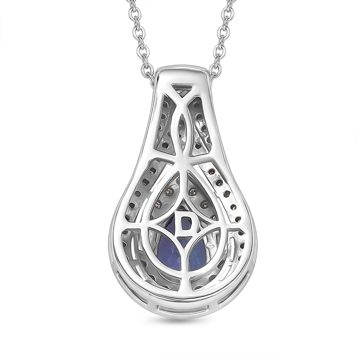 D'Joy Premium Tanzanite and Moissanite 1.40 ctw Royal Halo Cascade Pendant Necklace in Rhodium Over Sterling Silver 20 Inches