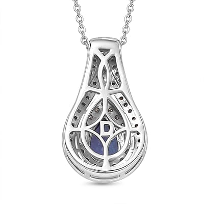 D'Joy Premium Tanzanite and Moissanite 1.40 ctw Royal Halo Cascade Pendant Necklace in Rhodium Over Sterling Silver 20 Inches