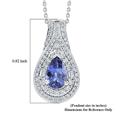 D'Joy Premium Tanzanite and Moissanite 1.40 ctw Royal Halo Cascade Pendant Necklace in Rhodium Over Sterling Silver 20 Inches