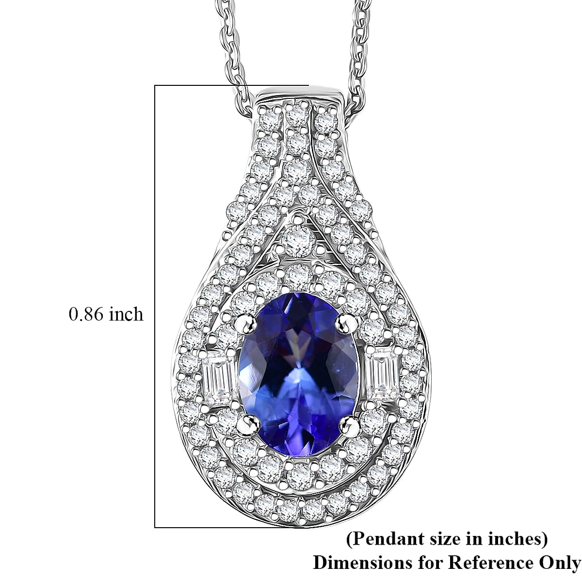 D'Joy Premium Tanzanite and Moissanite 1.40 ctw Royal Halo Cascade Pendant Necklace in Rhodium Over Sterling Silver 20 Inches