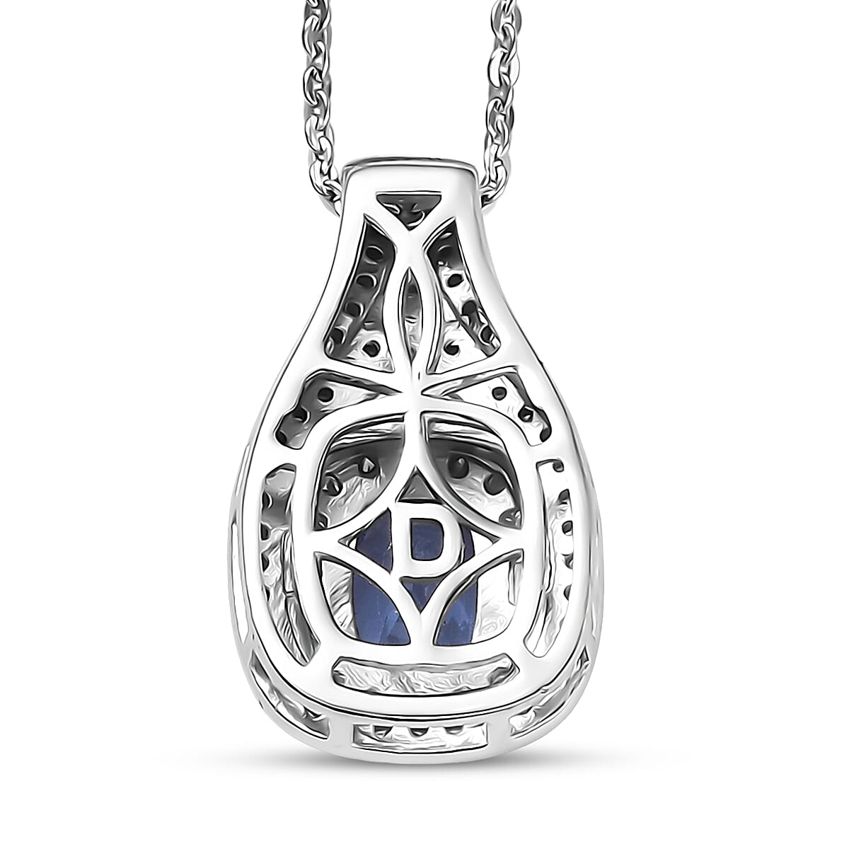 D'Joy Premium Tanzanite and Moissanite 1.35 ctw Royal Halo Cascade Pendant Necklace in Rhodium Over Sterling Silver 20 Inches  image number 4