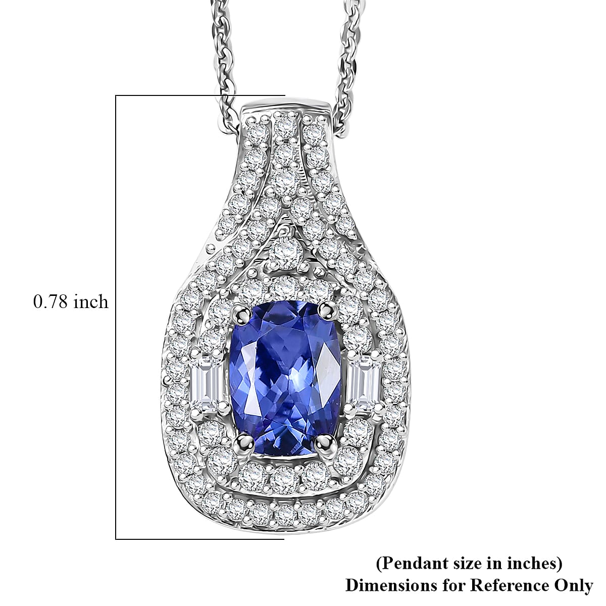 D'Joy Premium Tanzanite and Moissanite 1.35 ctw Royal Halo Cascade Pendant Necklace in Rhodium Over Sterling Silver 20 Inches  image number 6