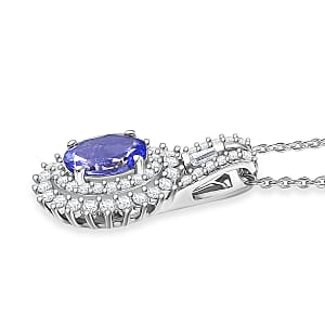 D'Joy Premium Tanzanite and Moissanite 1.50 ctw Pendant Necklace in Rhodium Over Sterling Silver 20 Inches 