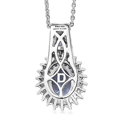 D'Joy Premium Tanzanite and Moissanite 1.50 ctw Starburst Sparkle Halo Pendant Necklace in Rhodium Over Sterling Silver 20 Inches