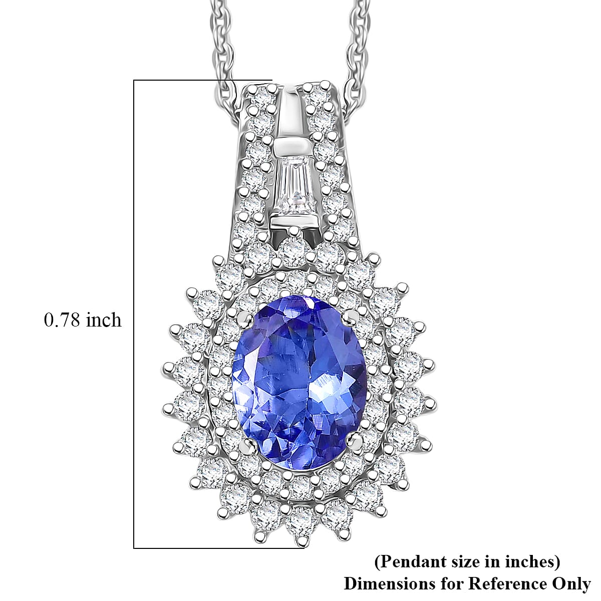 D'Joy Premium Tanzanite and Moissanite 1.50 ctw Starburst Sparkle Halo Pendant Necklace in Rhodium Over Sterling Silver 20 Inches