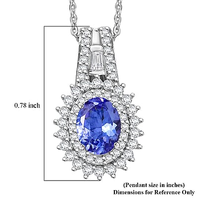 D'Joy Premium Tanzanite and Moissanite 1.50 ctw Starburst Sparkle Halo Pendant Necklace in Rhodium Over Sterling Silver 20 Inches