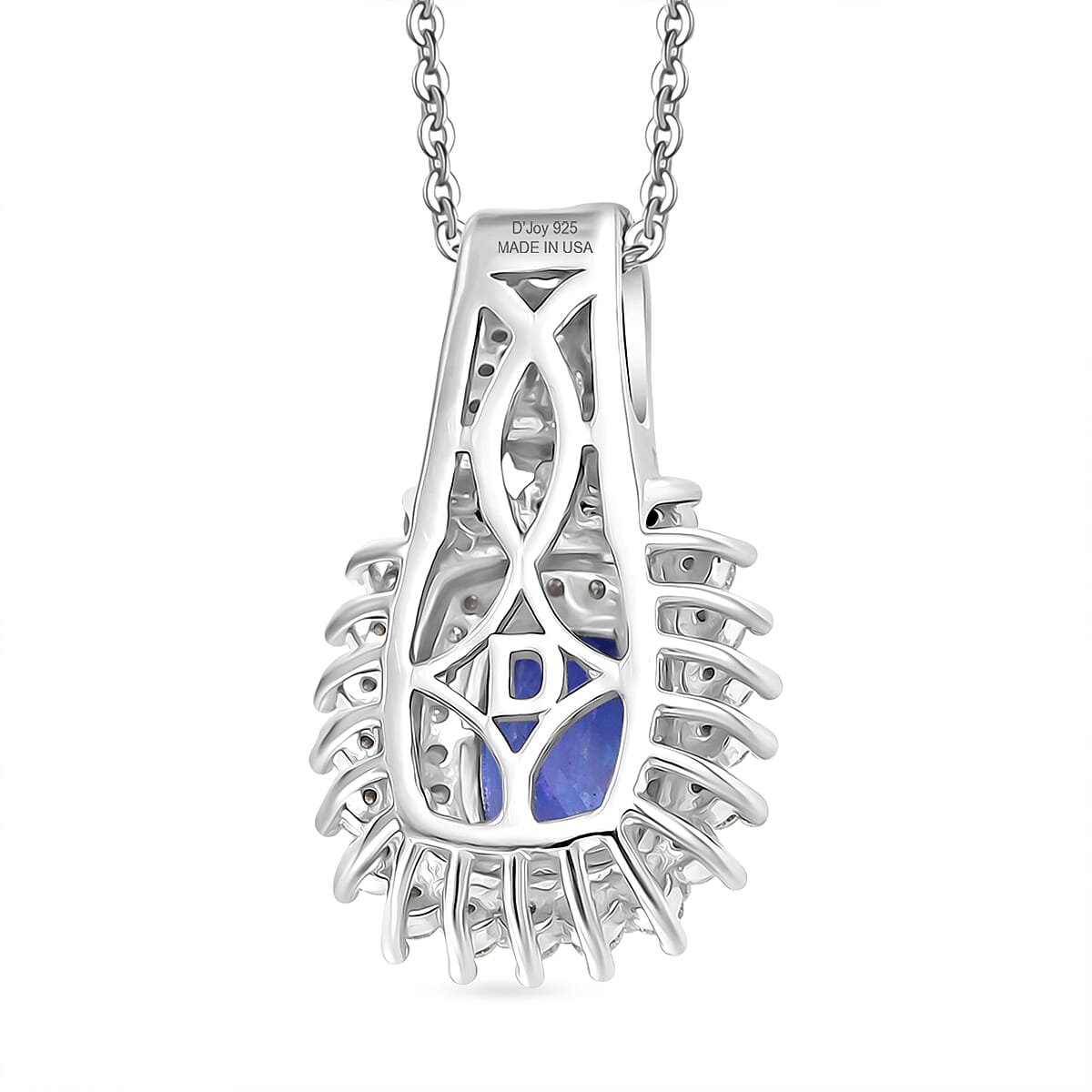 D'Joy Premium Tanzanite and Moissanite 1.40 ctw Starburst Sparkle Halo Pendant Necklace in Rhodium Over Sterling Silver 20 Inches