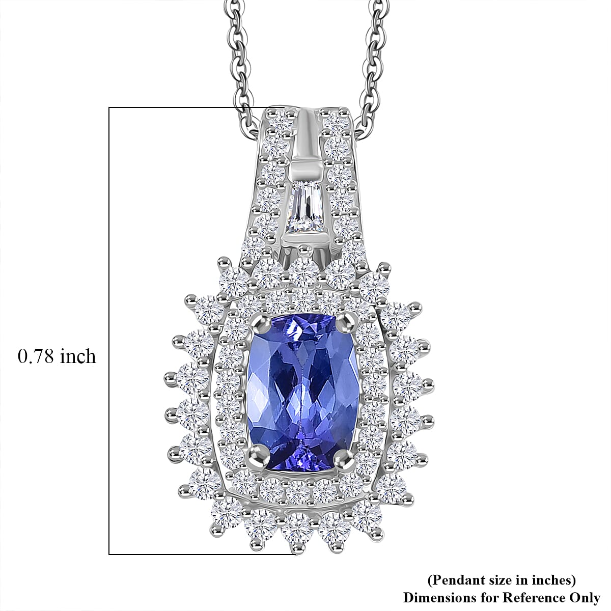 D'Joy Premium Tanzanite and Moissanite 1.40 ctw Starburst Sparkle Halo Pendant Necklace in Rhodium Over Sterling Silver 20 Inches