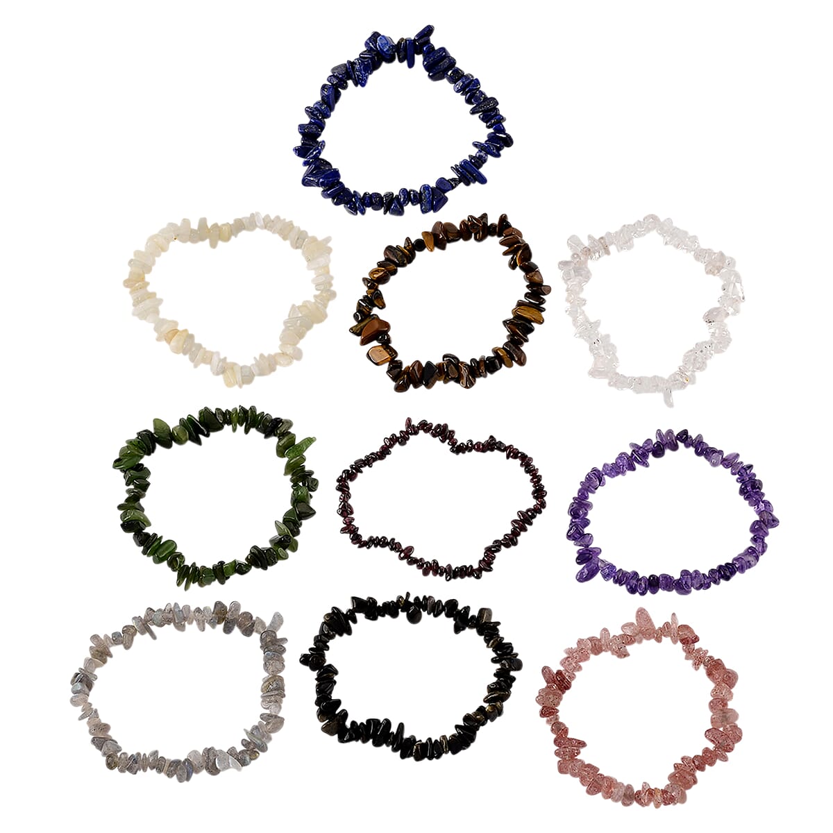 Set of 10 Multi Gemstone 500.00 ctw Chips Strach Bracelet (6.5-7In) image number 2