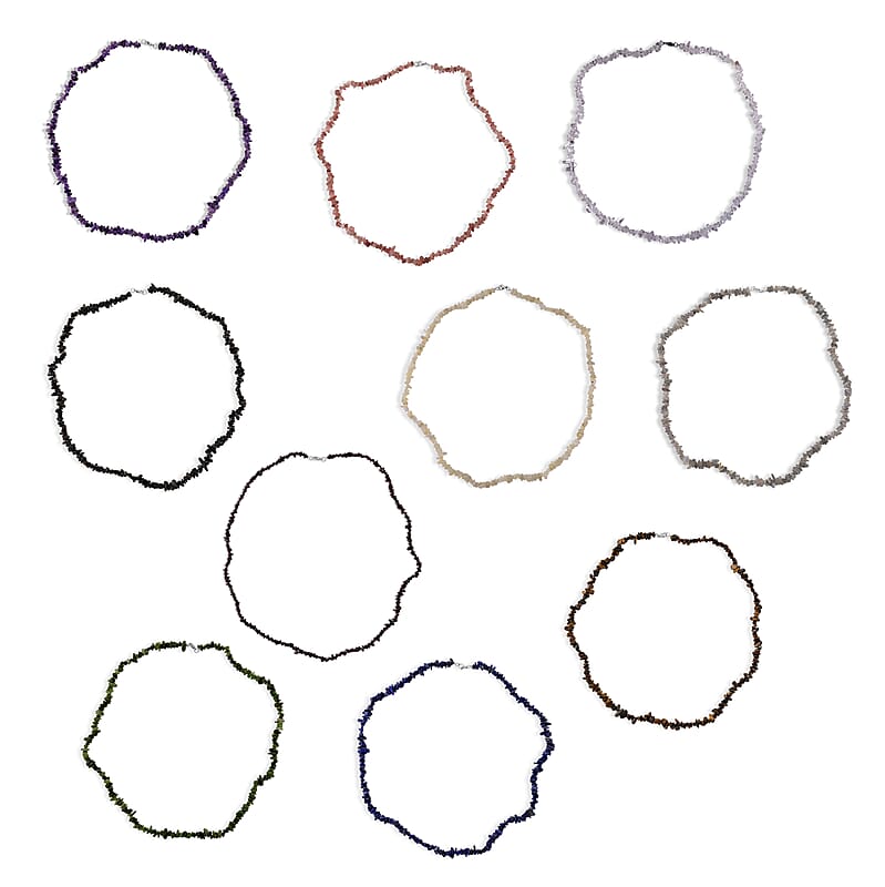 Set of 10 Multi Gemstone 3000.00 ctw Chips Necklace in Stainless Steel 28 Inches