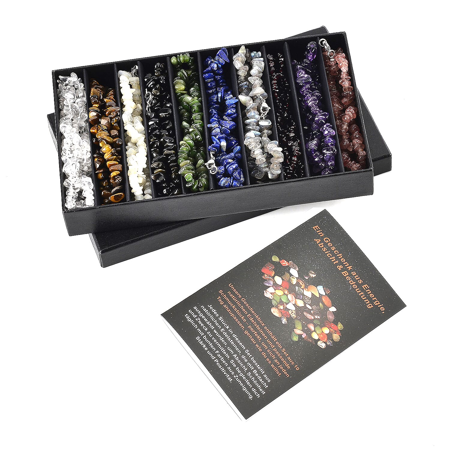 Set of 10 Multi Gemstone 3000.00 ctw Chips Necklace in Stainless Steel 28 Inches