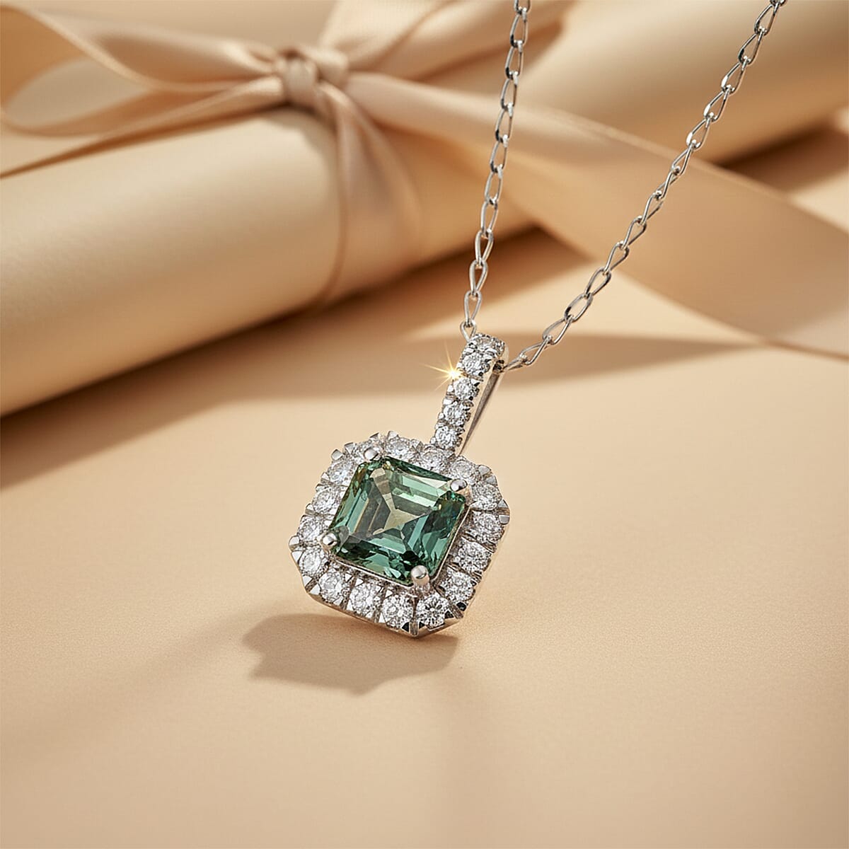 Luxuriant Lab Grown Green Diamond and Lab Grown Diamond VS 2.50 ctw Green Legacy Frame Pendant Necklace in 950 Platinum 5.20 Grams 20 Inches  image number 1