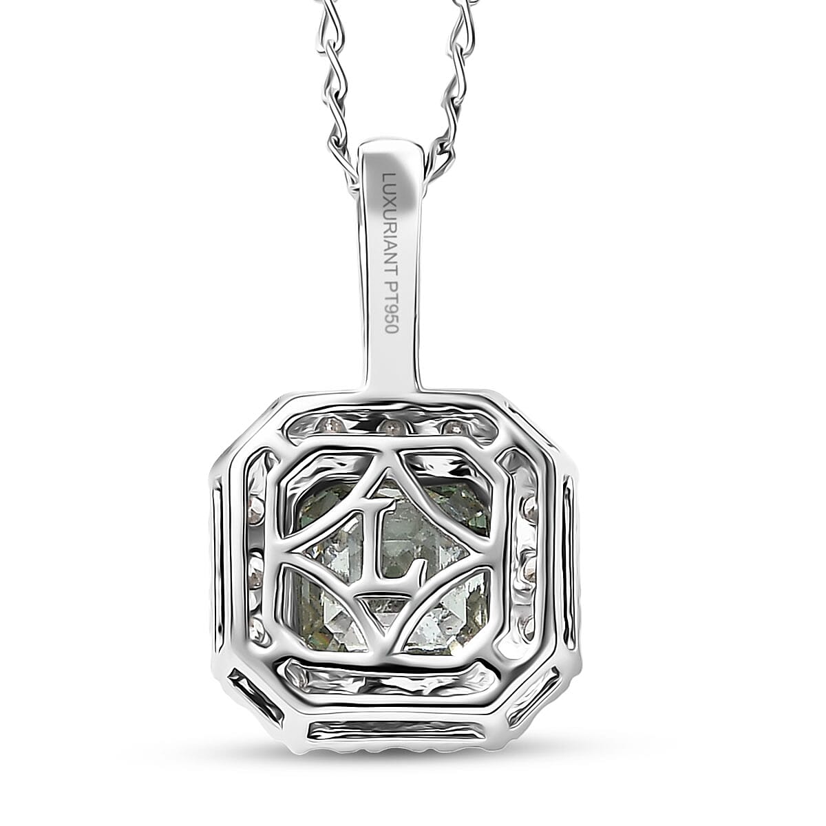 Luxuriant Lab Grown Green Diamond and Lab Grown Diamond VS 2.50 ctw Green Legacy Frame Pendant Necklace in 950 Platinum 5.20 Grams 20 Inches  image number 4