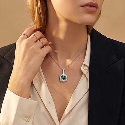 Luxuriant Lab Grown Green Diamond and Lab Grown Diamond VS 2.50 ctw Green Legacy Frame Pendant Necklace in 950 Platinum 5.20 Grams 20 Inches