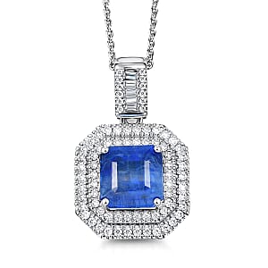 D'Joy Premium Kashmir Kyanite and Moissanite 3.90 ctw Pendant Necklace in Rhodium Over Sterling Silver 20 Inches