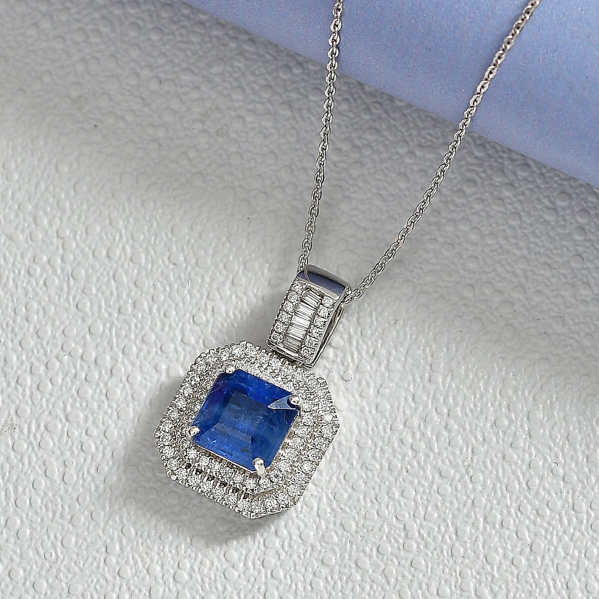 D'Joy Premium Kashmir Kyanite and Moissanite 3.90 ctw Pendant Necklace in Rhodium Over Sterling Silver 20 Inches image number 1