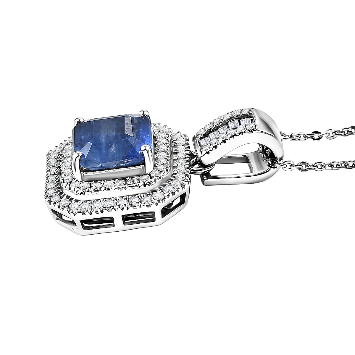 D'Joy Premium Kashmir Kyanite and Moissanite 3.90 ctw Pendant Necklace in Rhodium Over Sterling Silver 20 Inches image number 3