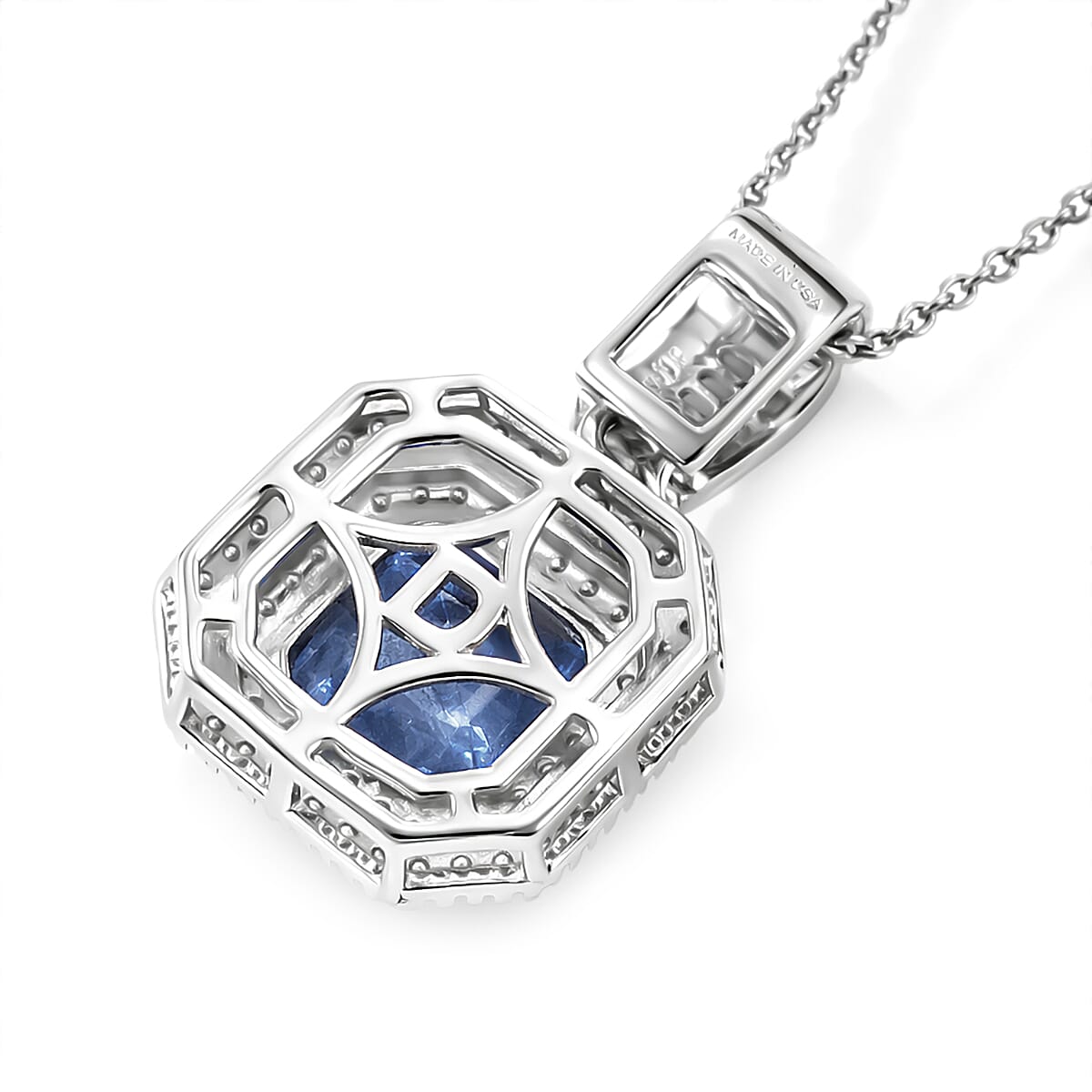 D'Joy Premium Kashmir Kyanite and Moissanite 3.90 ctw Pendant Necklace in Rhodium Over Sterling Silver 20 Inches image number 4