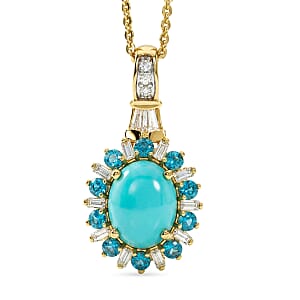 D'Joy Sleeping Beauty Turquoise and Multi Gemstone 2.50 ctw Golden Sky Blossom Pendant Necklace in 18K Vermeil Yellow Gold Over Sterling Silver 20 Inches (Del. in 8-10 Days)