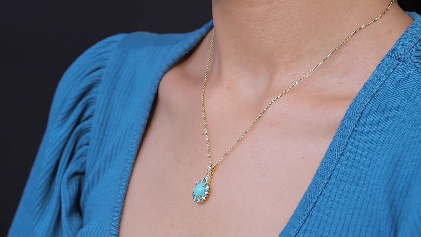 D'Joy Sleeping Beauty Turquoise and Multi Gemstone 2.50 ctw Golden Sky Blossom Pendant Necklace in 18K Vermeil Yellow Gold Over Sterling Silver 20 Inches