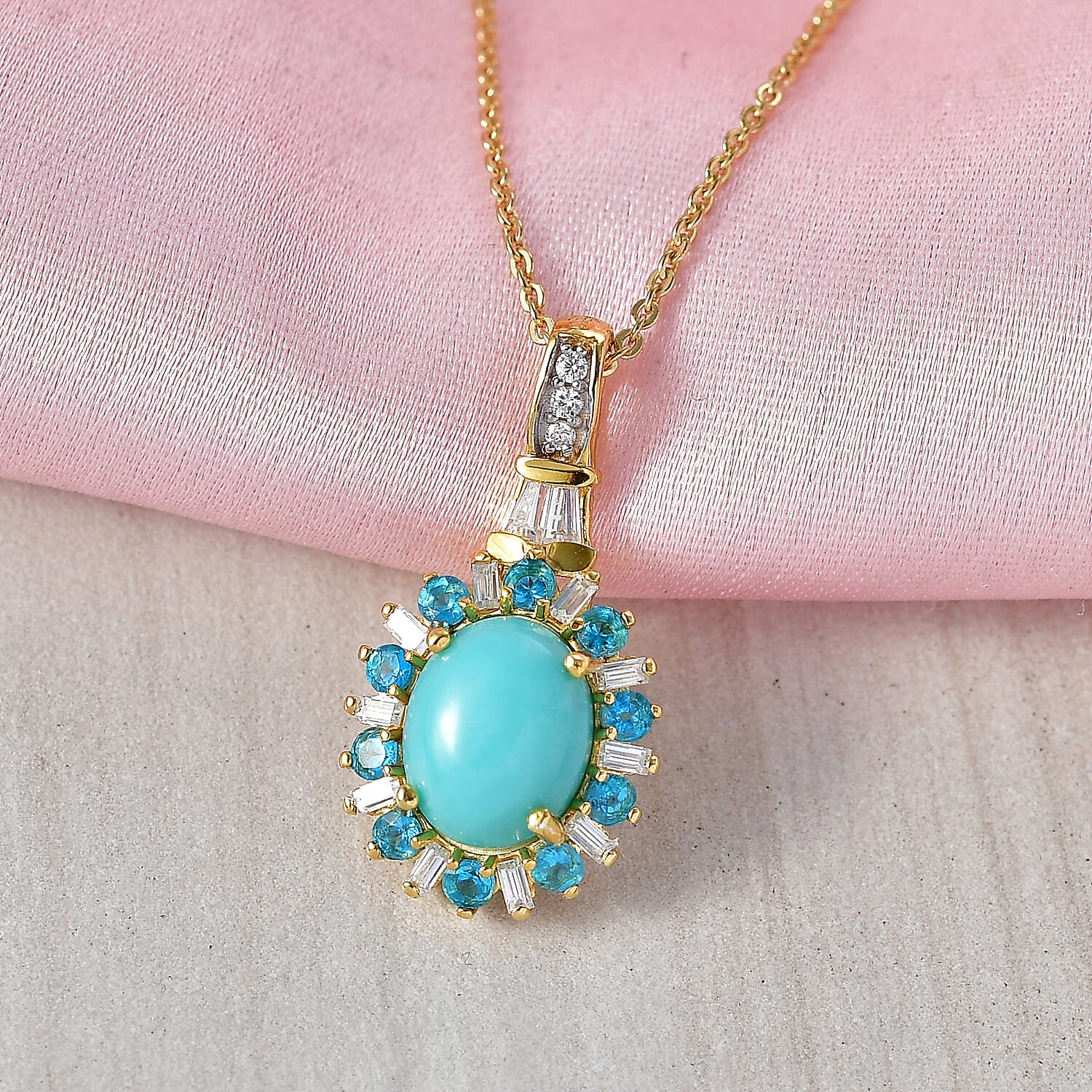D'Joy Sleeping Beauty Turquoise and Multi Gemstone 2.50 ctw Golden Sky Blossom Pendant Necklace in 18K Vermeil Yellow Gold Over Sterling Silver 20 Inches
